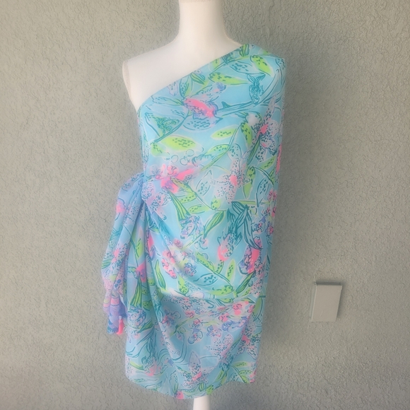 Lilly Pulitzer Pareo Wrap/Scarf Sway This Way Blue Pink Print Tassels 40X74 - Picture 8 of 11